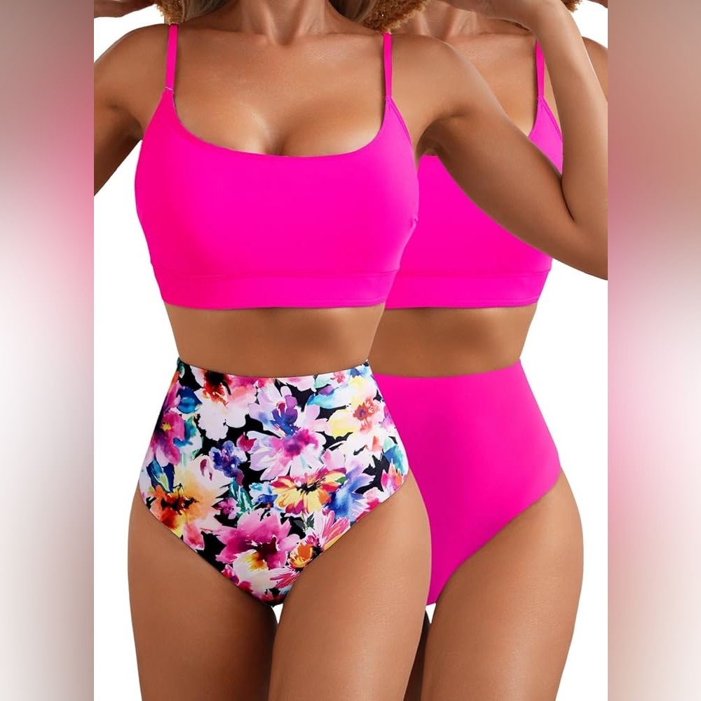 Reversible 2 Piece High Waisted Bikini Set for Women